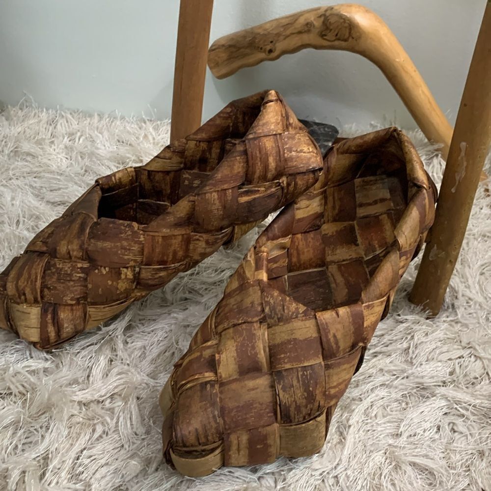 Birch Bark Shoes For Decor/Display Purposes Vintage Handcrafted Made In Finland
